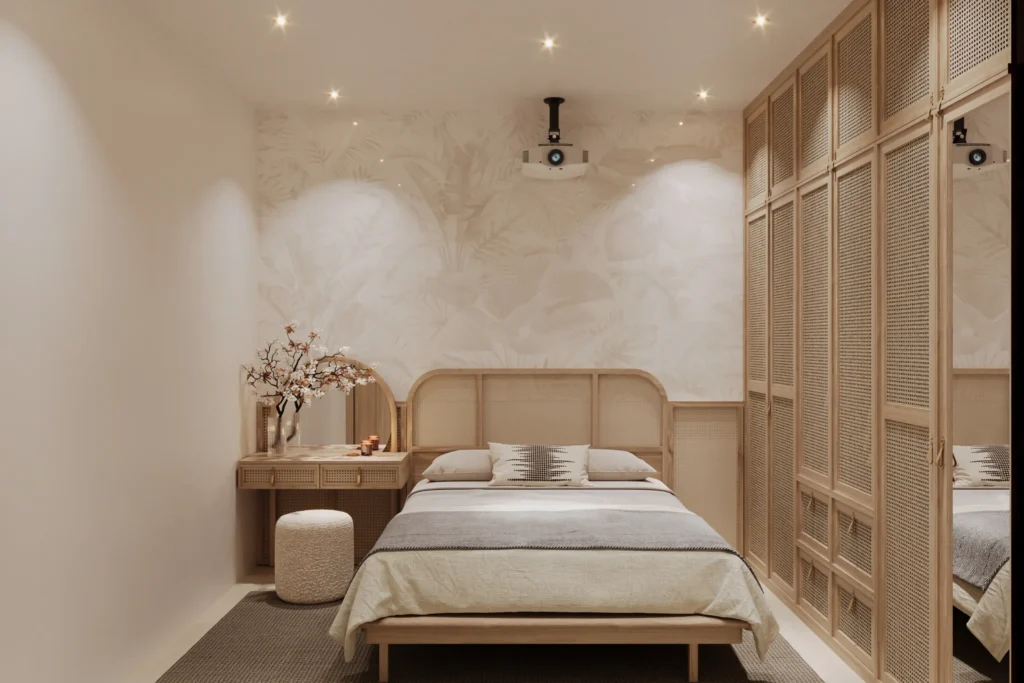 Creamy beiges and soft browns in bedroom interiors