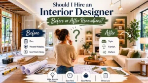 Women thinking about whether to hire the interior designer before or after renovations.